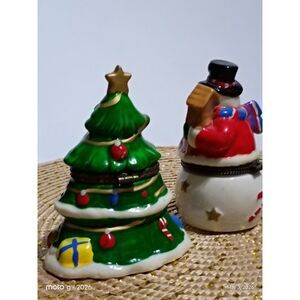 Christmas Tree and Snowman Ceramic Gift Holders Money Candy Handpainted